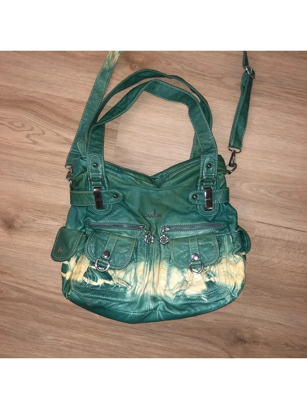 ANGEL KISS GREEN TIE DYE SOFT VEGAN LEATHER HOBO CROSSBODY SHOULDER PURSE BAG